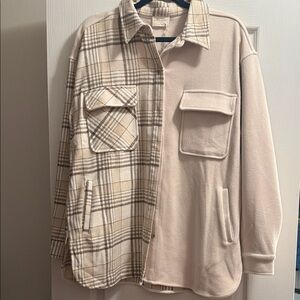 Plaid and Solid Beige Women's Top NWT